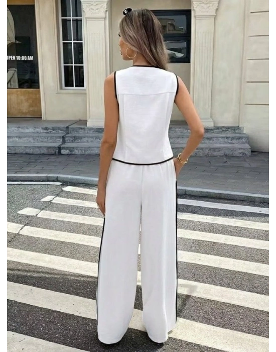 Kadın Kolsuz önü Düğmeli Yelek Ve Pantolon Ikili Takım