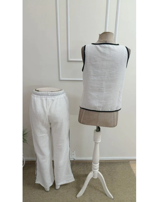 Kadın Kolsuz önü Düğmeli Yelek Ve Pantolon Ikili Takım
