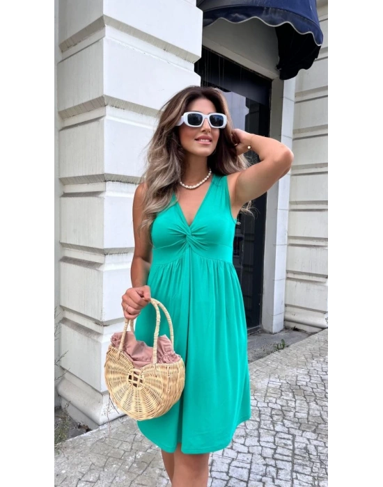 Kadın Kolsuz önü Düğüm Detay Viskon Elbise