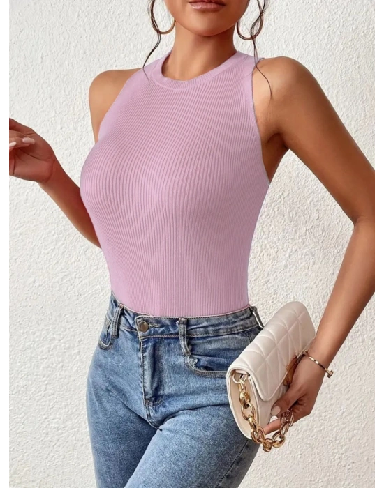 Kadın Kolsuz Sırt çapraz Detay Triko Bluz