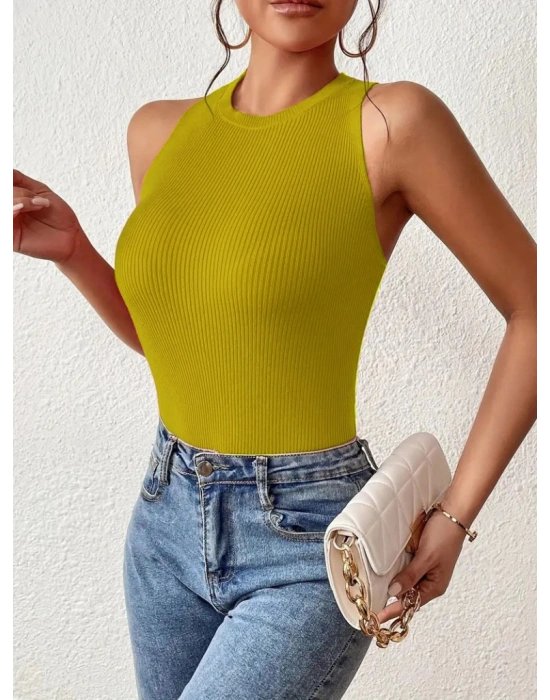 Kadın Kolsuz Sırt çapraz Detay Triko Bluz