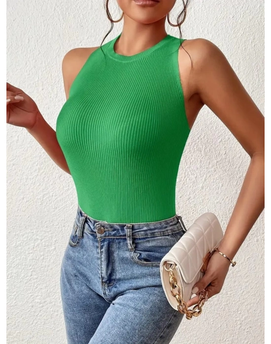 Kadın Kolsuz Sırt çapraz Detay Triko Bluz