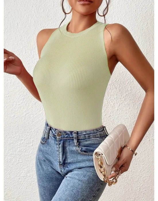 Kadın Kolsuz Sırt çapraz Detay Triko Bluz