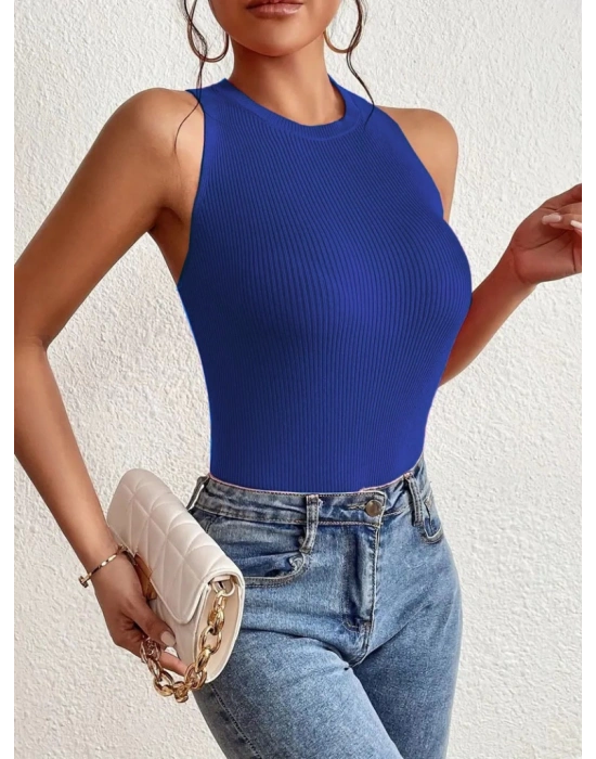 Kadın Kolsuz Sırt çapraz Detay Triko Bluz