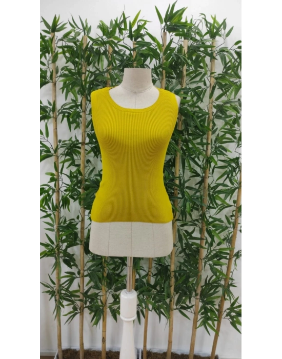 Kadın Kolsuz Sırt çapraz Detay Triko Bluz