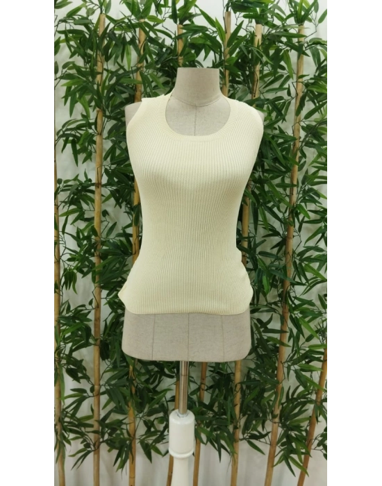 Kadın Kolsuz Sırt çapraz Detay Triko Bluz