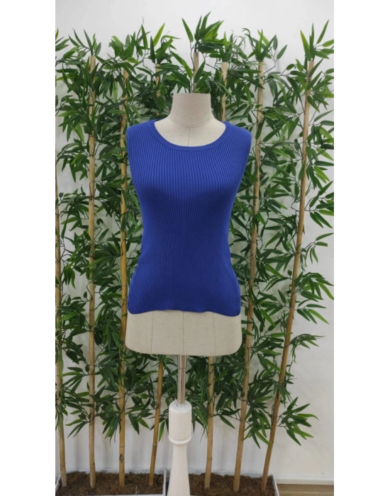 Kadın Kolsuz Sırt çapraz Detay Triko Bluz