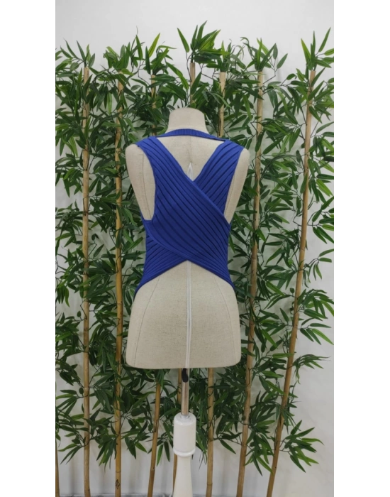 Kadın Kolsuz Sırt çapraz Detay Triko Bluz