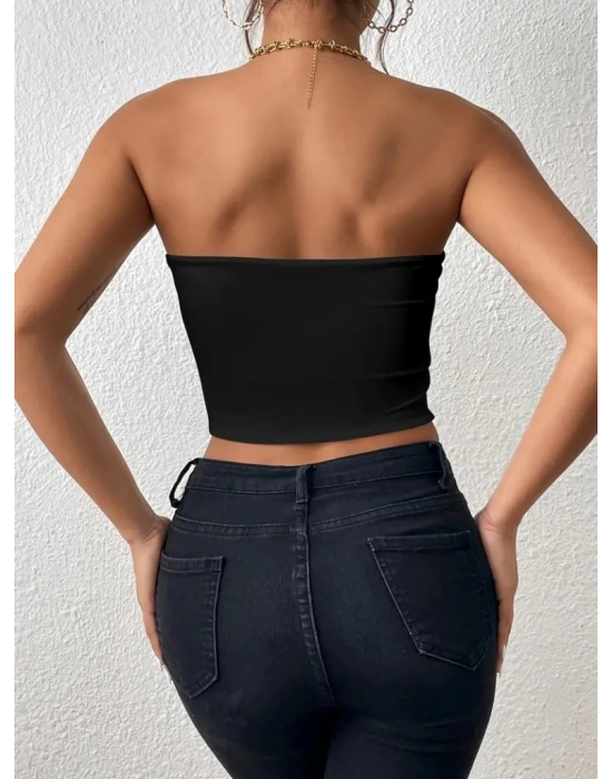 Kadın Kolsuz Straplez Dalgıçbluz