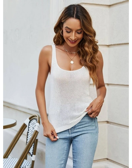 Kadın Kolsuz U Yaka Askılı Triko Bluz