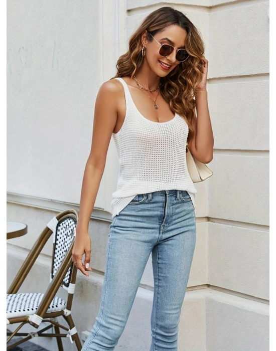 Kadın Kolsuz U Yaka Askılı Triko Bluz