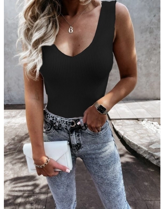 Kadın Kolsuz V Yaka Triko Bluz