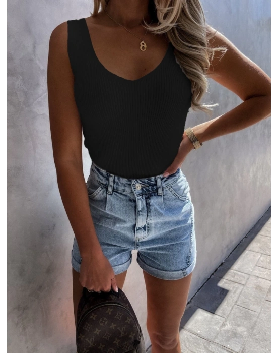 Kadın Kolsuz V Yaka Triko Bluz