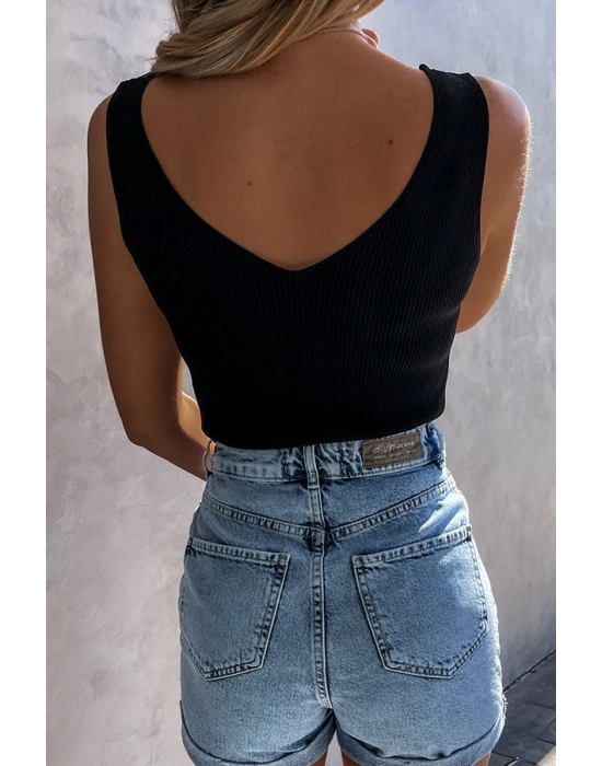 Kadın Kolsuz V Yaka Triko Bluz