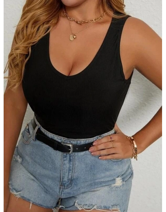 Kadın Kolsuz V Yaka Triko Bluz