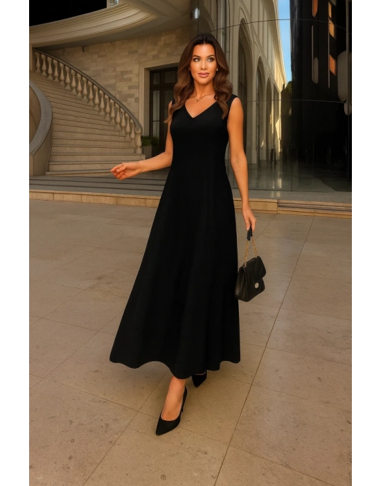 Kadın Kolsuz V Yakalı Maksi Boy Ithal Keten Elbise