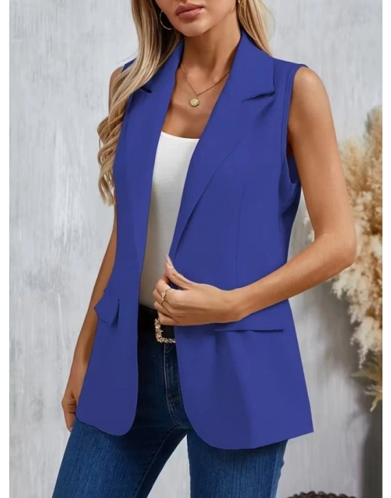 Kadın Kolsuz Yakalı önden Tek Düğmeli Atlas Ceket