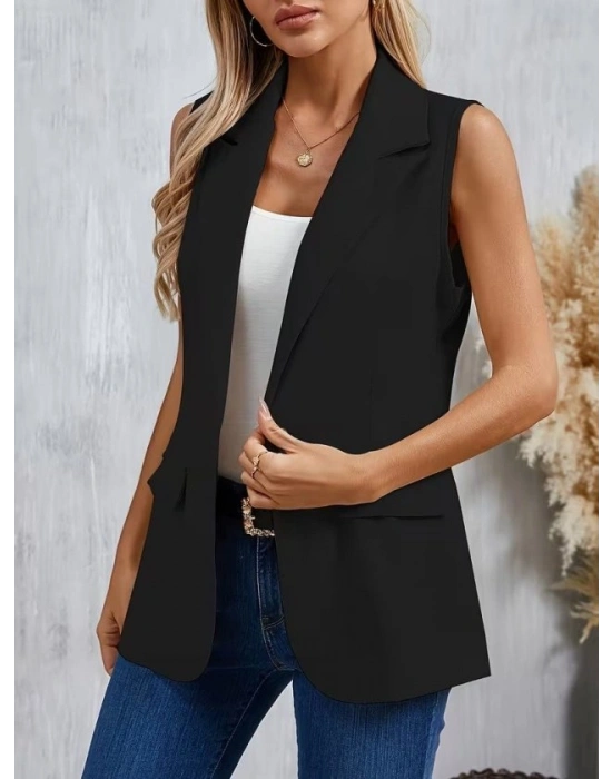 Kadın Kolsuz Yakalı önden Tek Düğmeli Atlas Ceket