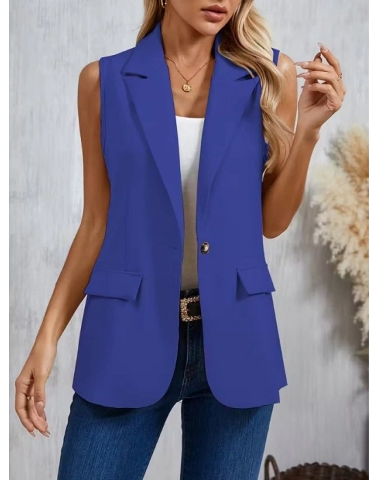 Kadın Kolsuz Yakalı önden Tek Düğmeli Atlas Ceket