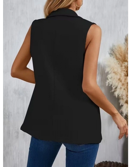 Kadın Kolsuz Yakalı önden Tek Düğmeli Atlas Ceket