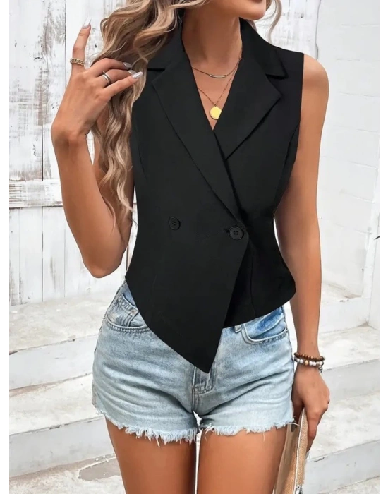 Kadın Kolsuz Yakalı Yandan Düğmeli Atlas Yelek