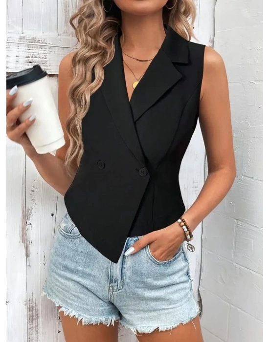 Kadın Kolsuz Yakalı Yandan Düğmeli Atlas Yelek