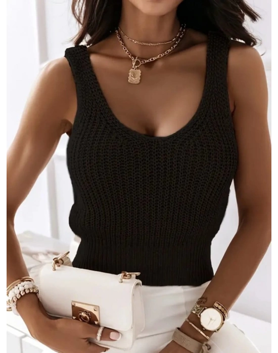 Kadın Kolsuz Yuvarlak Yaka Triko Bluz