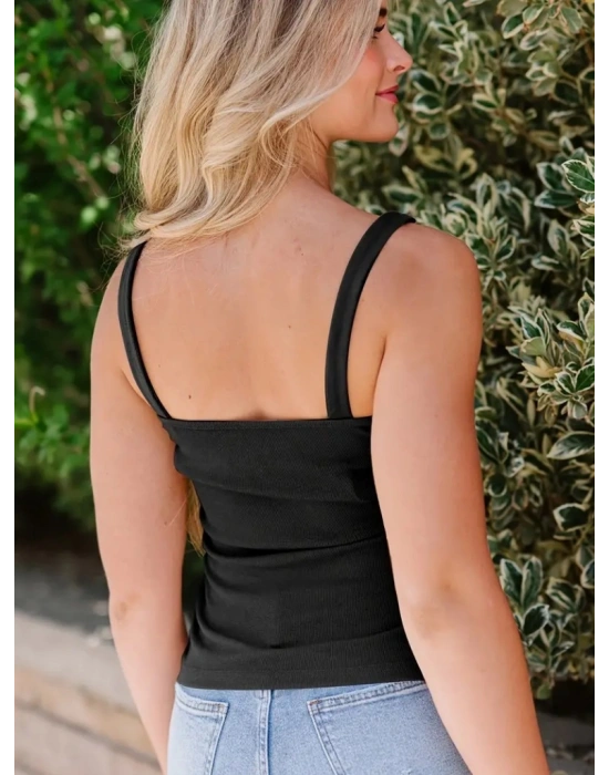 Kadın Kolsuz Zincir Askılı Kaşkorse Bodycon Bluz