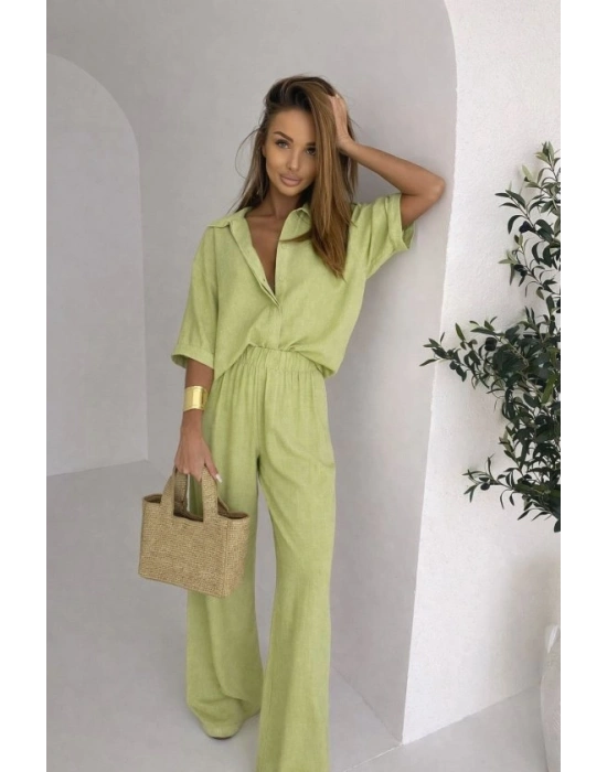 Kadın Krep Kumaş Gömlek Ve Ispanyol Paça Pantolon Ikili Takım