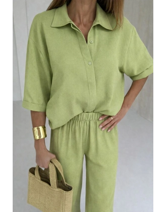 Kadın Krep Kumaş Gömlek Ve Ispanyol Paça Pantolon Ikili Takım