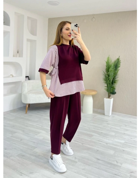 Kadın Kristal 2 Iplik Kumaş Yanları çizgili Takım