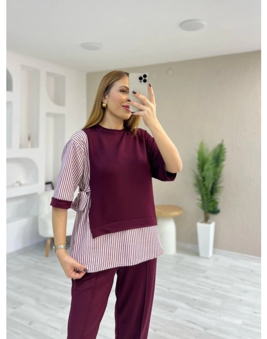 Kadın Kristal 2 Iplik Kumaş Yanları çizgili Takım