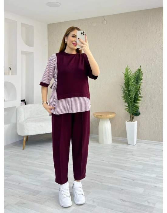 Kadın Kristal 2 Iplik Kumaş Yanları çizgili Takım