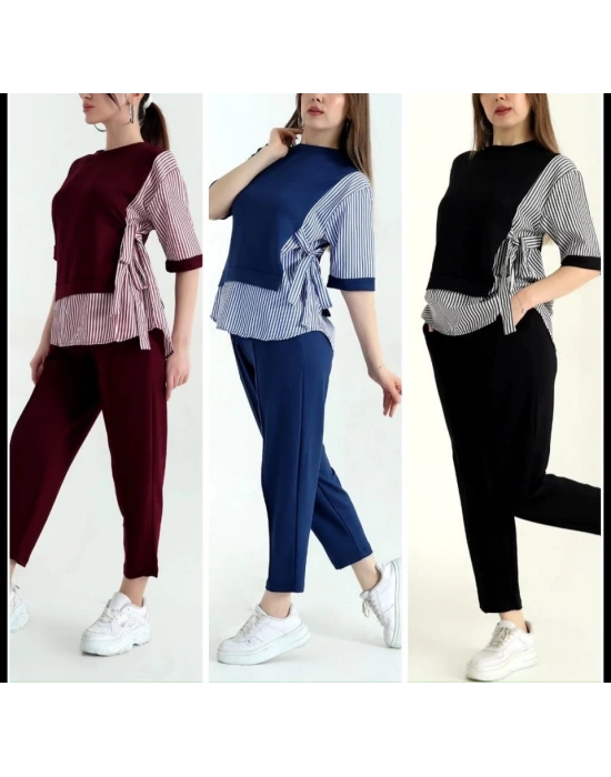 Kadın Kristal 2 Iplik Kumaş Yanları çizgili Takım