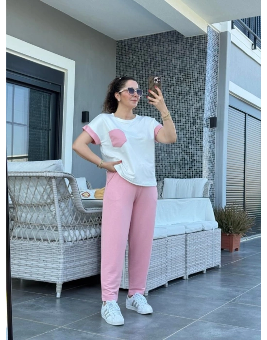 Kadın Kristal Kumaş Garnili Cep Detaylı Ikili Takım