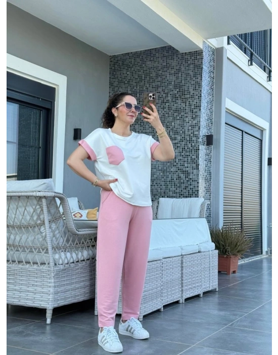 Kadın Kristal Kumaş Garnili Cep Detaylı Ikili Takım