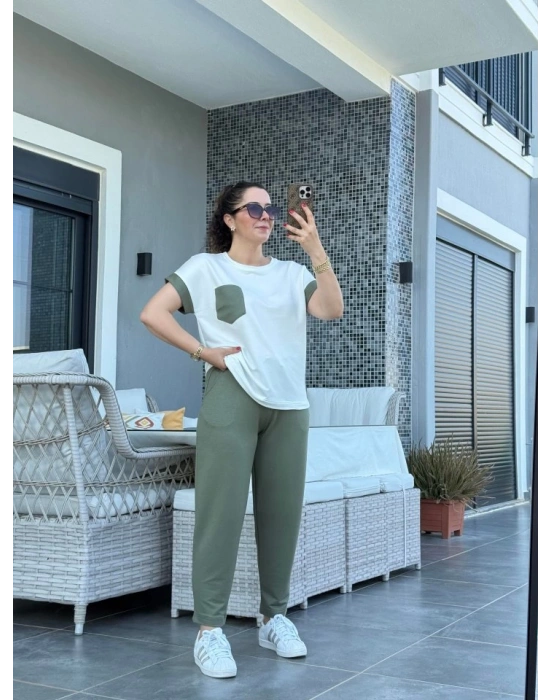 Kadın Kristal Kumaş Garnili Cep Detaylı Ikili Takım