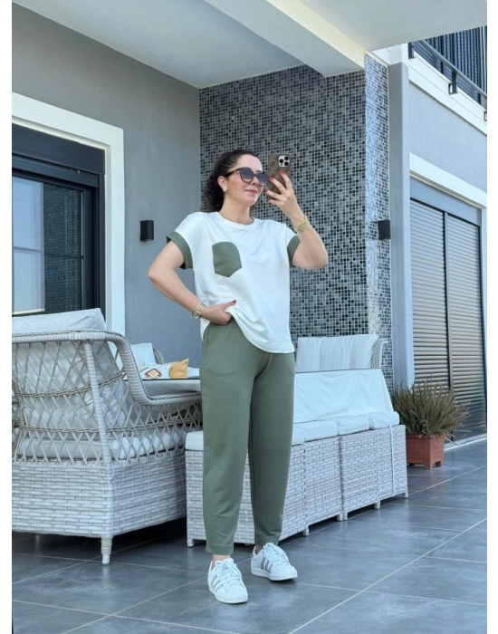 Kadın Kristal Kumaş Garnili Cep Detaylı Ikili Takım