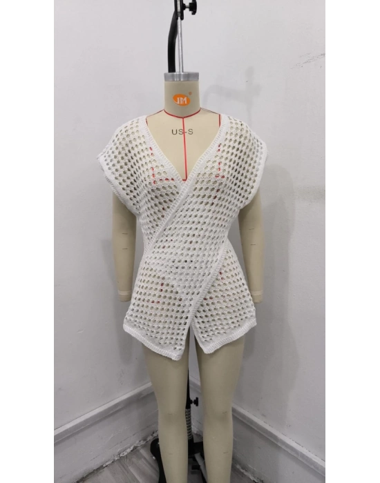 Kadın Kruvaze Detay Ajurlu Triko Pareo