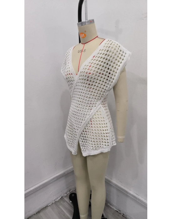 Kadın Kruvaze Detay Ajurlu Triko Pareo