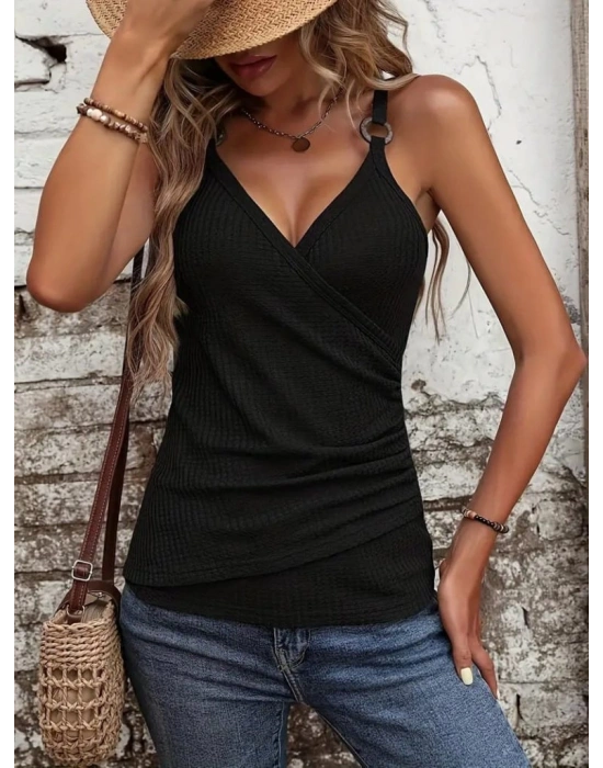 Kadın Kruvaze Yaka Askı Halka Aksesuar Detay Waffle Bluz