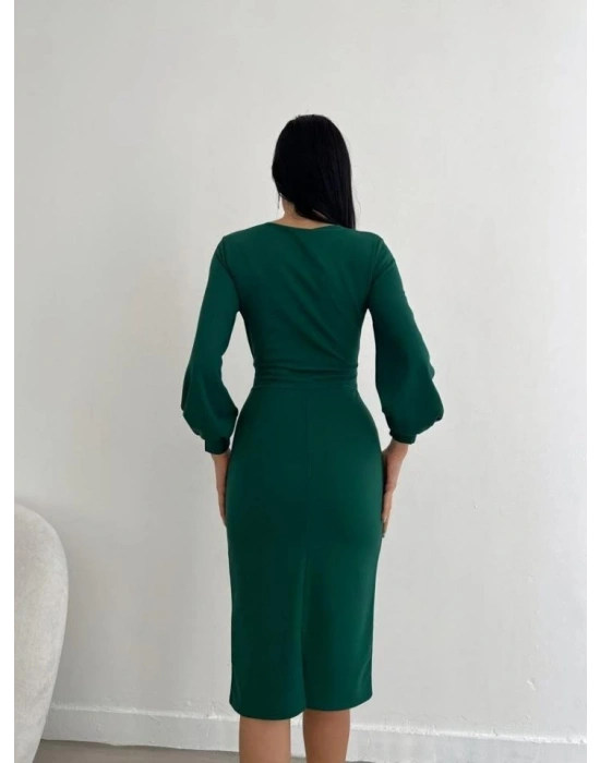 Kadın Kruvaze Yaka Balon Kol idi Boy Elbise