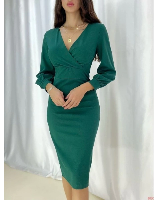 Kadın Kruvaze Yaka Balon Kol idi Boy Elbise