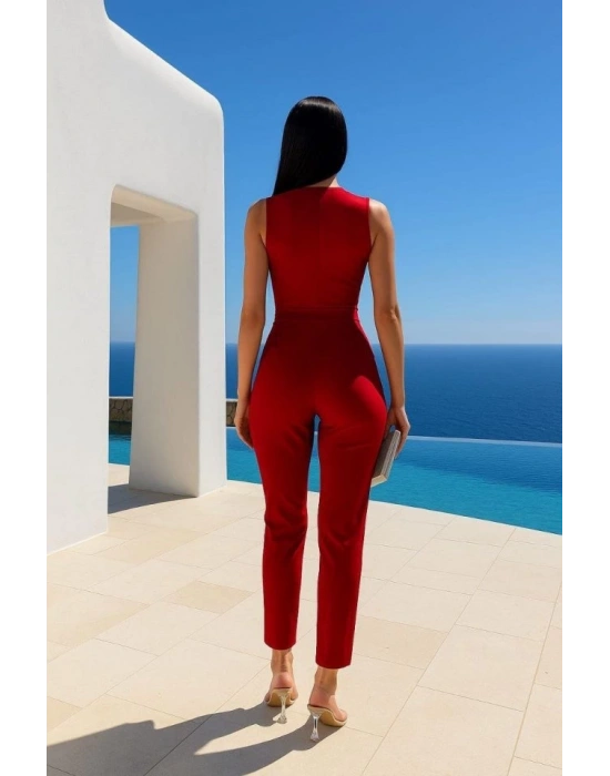 Kadın Kruvaze Yaka Dantel Güpür Ve Kuşak Detay Tulum