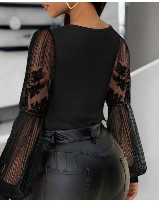Kadın Kruvaze Yaka Derin Dekolteli Kolları Tül Detay Fırsat ürün Bluz