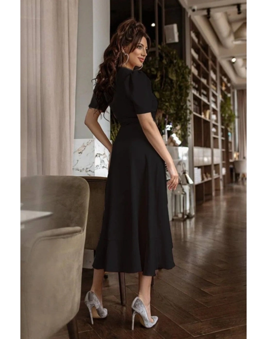 Kadın Kruvaze Yaka idi Boy Kuşaklı Krep Elbise 120 Cm