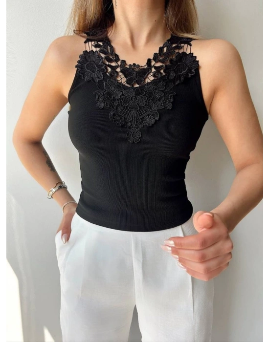 Kadın Kumaş Dantel Detaylı Bluz