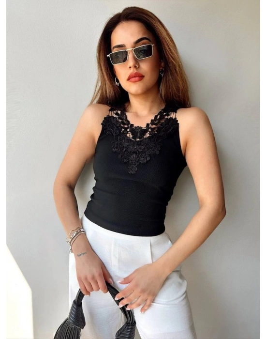 Kadın Kumaş Dantel Detaylı Bluz