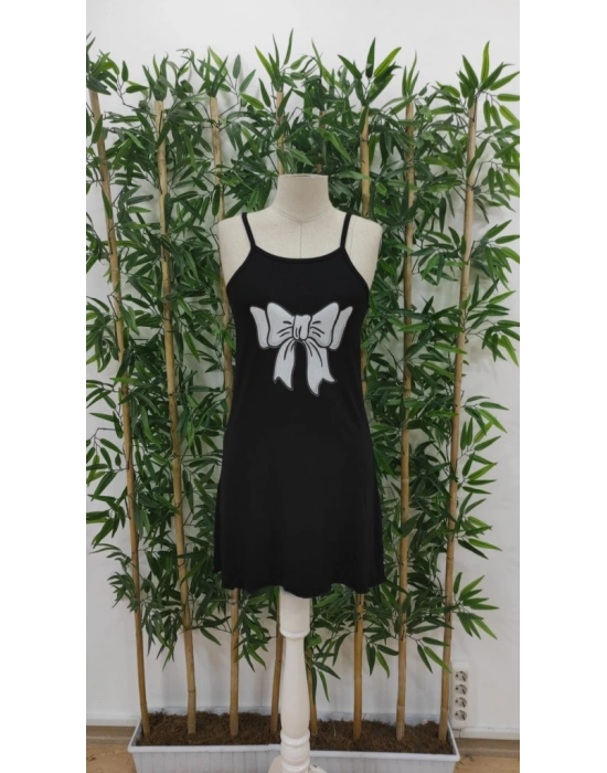 Kadın Kurdela Baskılı Askılı Viskon Gecelik