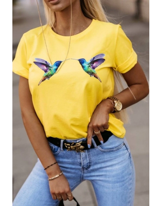 Kadın Kuş Desenli Süprem Tshirt
